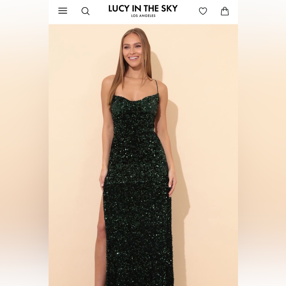 LUCY IN THE SKY Emerald Green Sequinned Formal Dress / Prom Dress Size Small